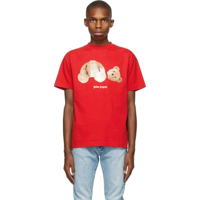 Shop Palm Angels Red Bear T-shirt In Red/brown