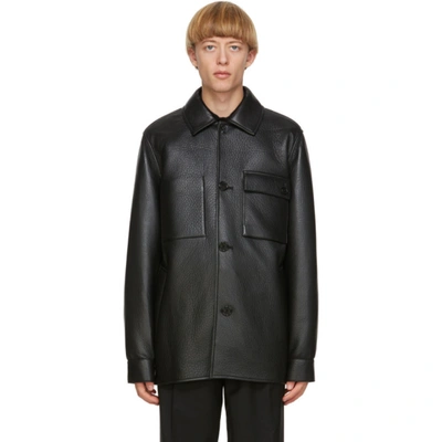 Shop Acne Studios Black Leather Chore Jacket