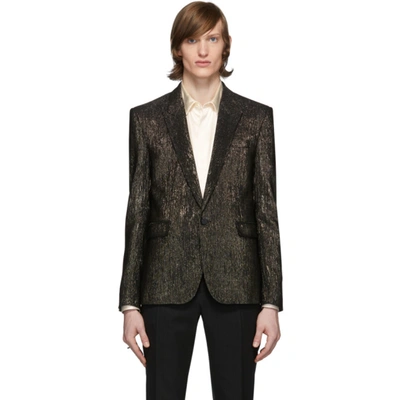 Shop Saint Laurent Gold And Black Viscose Blazer In 7362 Ornoir