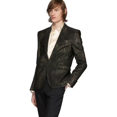 Shop Saint Laurent Gold And Black Viscose Blazer In 7362 Ornoir