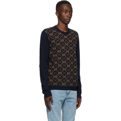 Shop Gucci Navy Wool Jacquard Gg Sweater In 4795 Ink