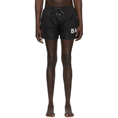 Shop Balmain Black Logo Swim Shorts In 001 Black/w