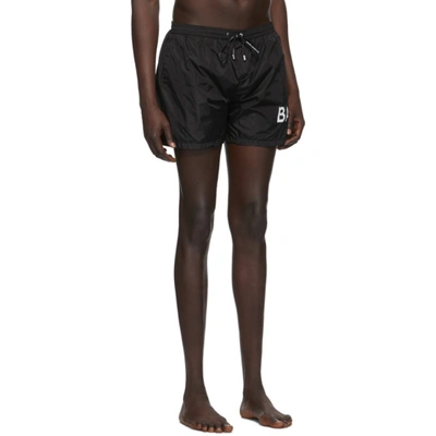 Shop Balmain Black Logo Swim Shorts In 001 Black/w