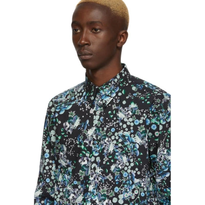 Shop Givenchy Black And Multicolor Floral Shirt In 012 Blk/blu