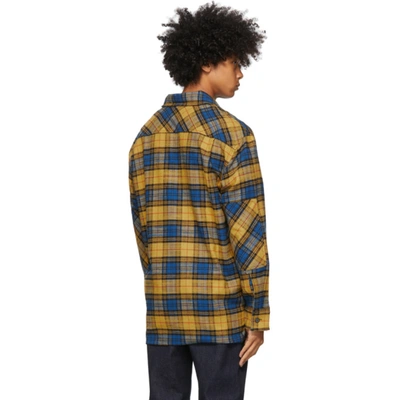 Shop Acne Studios Yellow & Blue Flannel Logo Patch Shirt In Yellow/blac