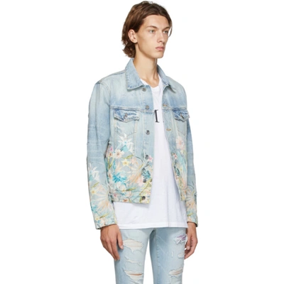 Shop Amiri Blue Denim Floral Leaf Trucker Jacket In Ligh Indigo