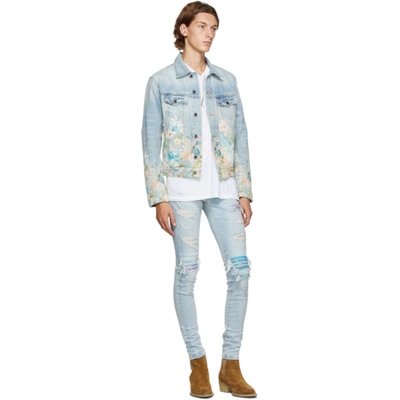 Shop Amiri Blue Denim Floral Leaf Trucker Jacket In Ligh Indigo