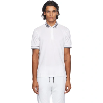 Shop Fendi White Logo Collar Polo In F0qa0 White