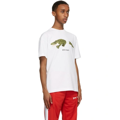 Shop Palm Angels White Croco T-shirt In White/geen