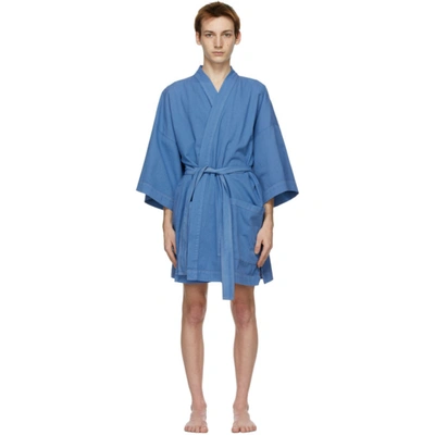 Shop Double Rainbouu Blue Linen Ez Robe In Cobalt