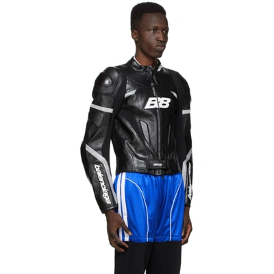 Shop Balenciaga Black And White Leather Motorcycle Jacket In 1070black/
