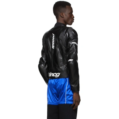 Shop Balenciaga Black And White Leather Motorcycle Jacket In 1070black/