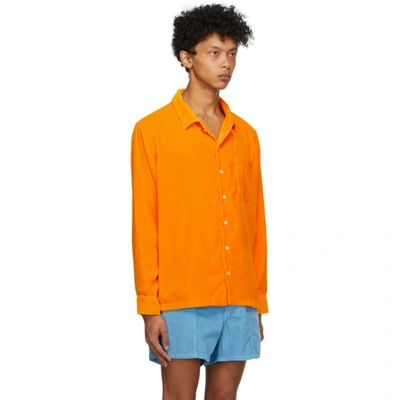 Shop Erl Orange Velvet Shirt In Apricot