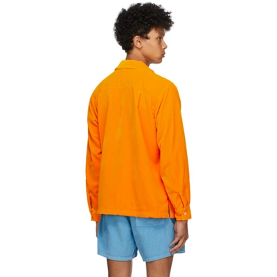 Shop Erl Orange Velvet Shirt In Apricot