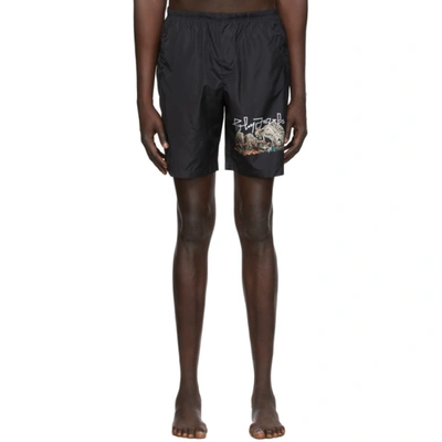 Shop Palm Angels Black Desert Skull Swim Shorts In Black/multi