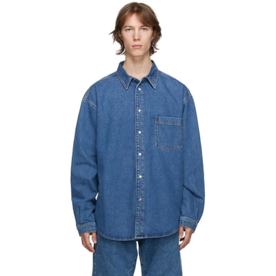 Shop Vetements Blue Washed Denim Shirt In Medium Blue