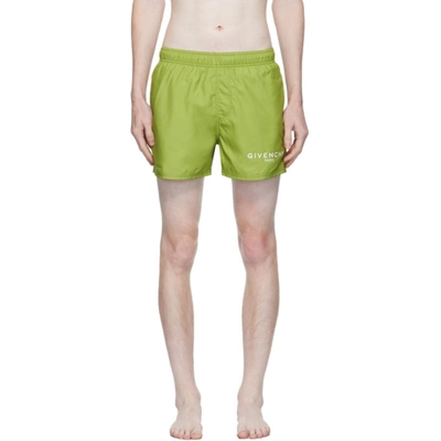 Shop Givenchy Green Logo Swim Shorts In 306-olive G