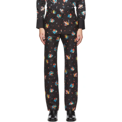 Shop Paco Rabanne Black Floral Print Trousers In V030 Multi