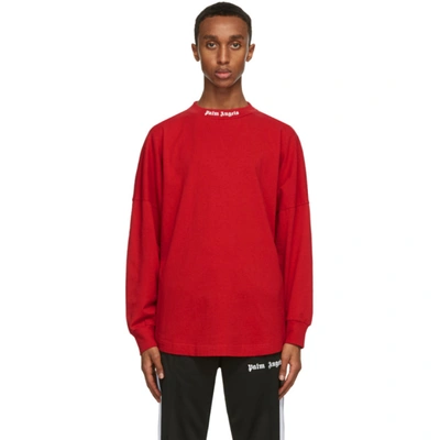 Shop Palm Angels Red Logo Long Sleeve T-shirt In Red White