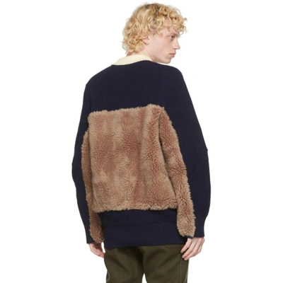 Shop Sacai Navy And Brown Wool Sherpa Sweater In Navybrn 214