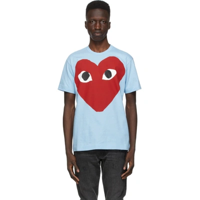 Shop Comme Des Garçons Play Blue & Red Big Heart T-shirt In 1 Blue