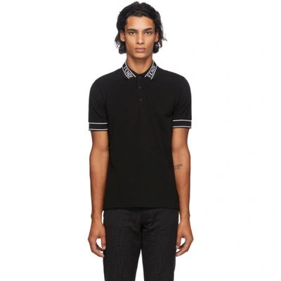 Shop Fendi Black Logo Collar Polo In F0qa1 Black