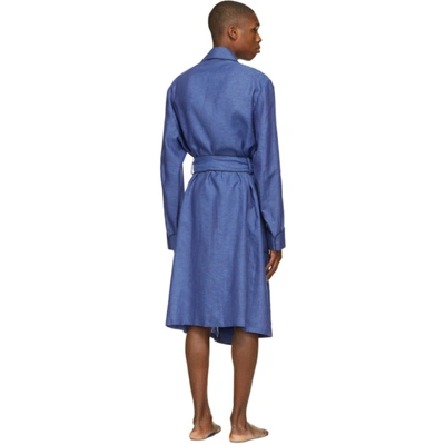 Shop Paul Stuart Navy Solid Linen Robe In Blue/ Blue