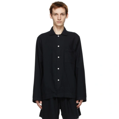 Shop Tekla Black Flannel Pyjama Shirt In Lucid Black