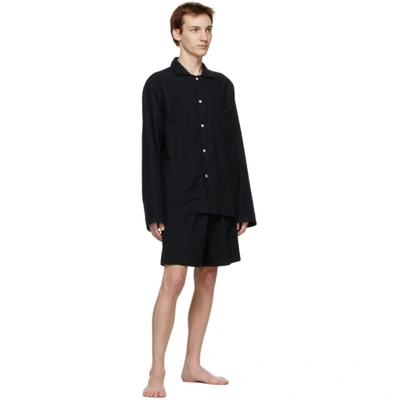 Shop Tekla Black Flannel Pyjama Shirt In Lucid Black