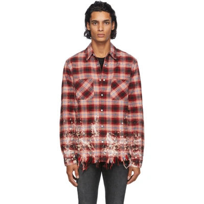 Shop Amiri Red Bleached Flannel Shirt