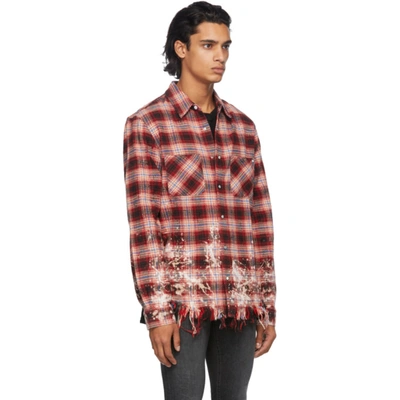 Shop Amiri Red Bleached Flannel Shirt
