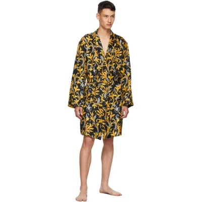 Shop Versace Black & Gold Barocco Robe In A7008 Black