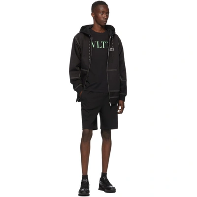 Shop Valentino Black & Green 'vltn' T-shirt In Black/neon Green