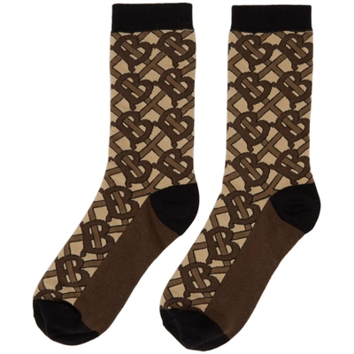 Shop Burberry Brown Tb Monogram Socks In Bridle Brow