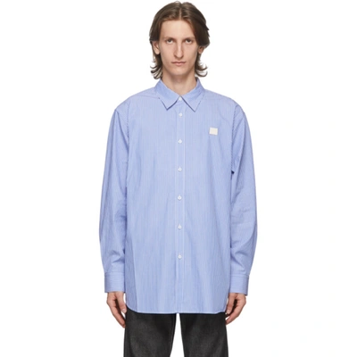 Shop Acne Studios Blue & White Patch Striped Shirt In Blue/white