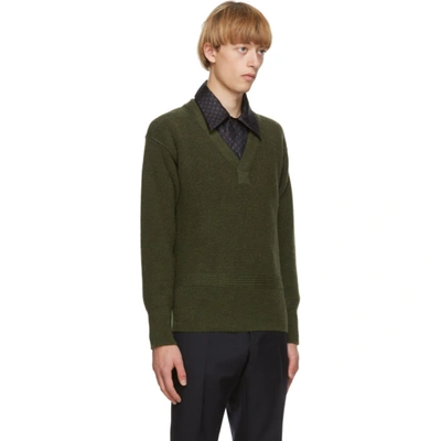 Shop Maison Margiela Green Gauge Half-cardigan Sweater In 693m Olive