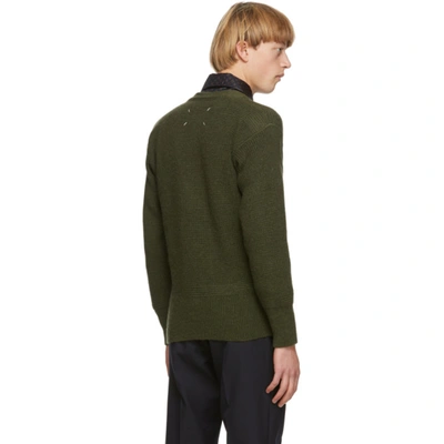Shop Maison Margiela Green Gauge Half-cardigan Sweater In 693m Olive