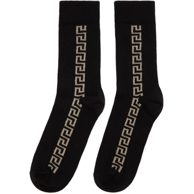 Shop Versace Black & Gold Greca Socks In I450 Blkgl