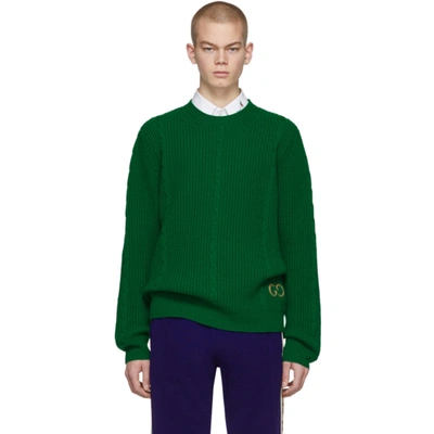 Shop Gucci Green Cable Knit Wool Gg Sweater In 3001 Green