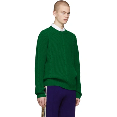 Shop Gucci Green Cable Knit Wool Gg Sweater In 3001 Green