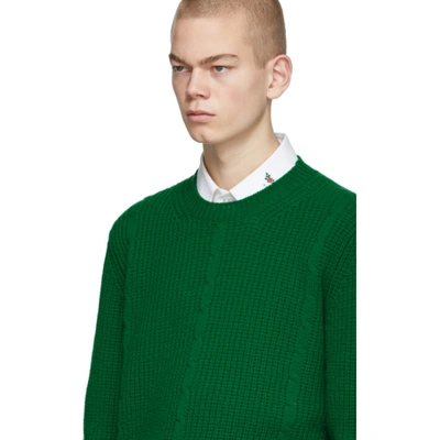 Shop Gucci Green Cable Knit Wool Gg Sweater In 3001 Green