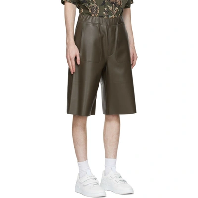 Shop Givenchy Khaki Leather Bonded Bermuda Shorts In 313-dark Kh