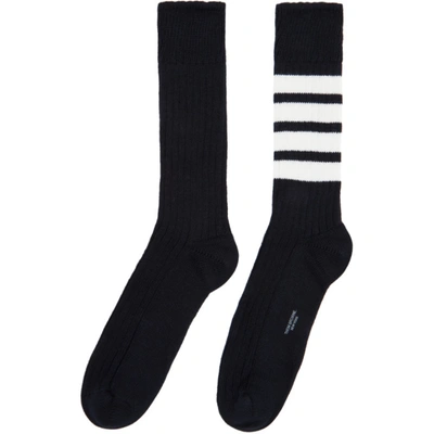 Shop Thom Browne Navy Chunky Rib 4-bar Mid-calf Socks In 415 Navy