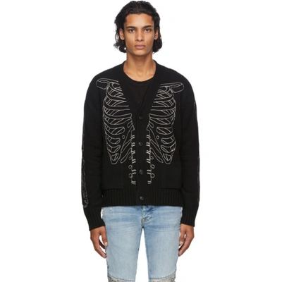 Shop Amiri Black Intarsia Skeleton Cardigan