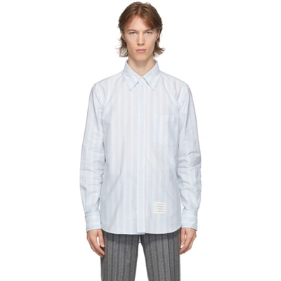Shop Thom Browne Blue Oxford Hairline Stripe Straight Fit Shirt In 996 Seasona