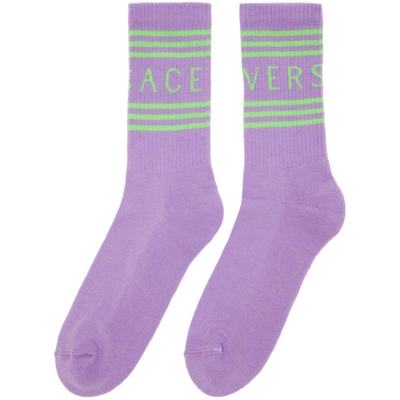 Shop Versace Purple & Green 1990s' Vintage Logo Socks In 2l090 Lilac