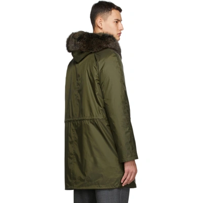 Shop Yves Salomon Khaki Down & Fur Technical Parka In A8045 Green