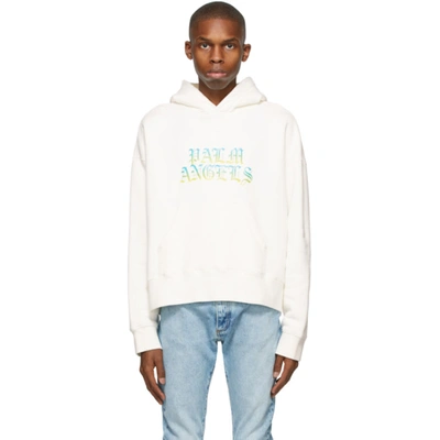 Shop Palm Angels White Hue Gothic Logo Hoodie In White Multi