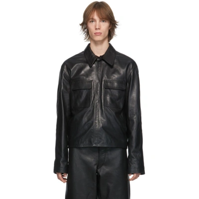 Shop Lemaire Black Leather Large Collar Jacket In 999 Black