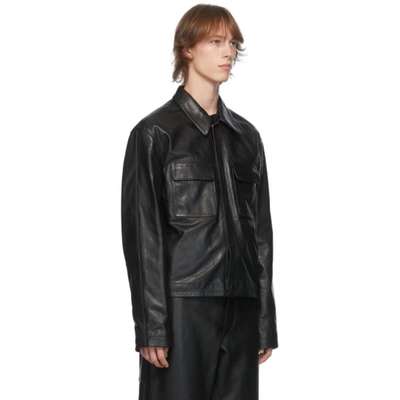 Shop Lemaire Black Leather Large Collar Jacket In 999 Black
